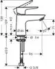 Hansgrohe Standventil mit Hebelgriff, geeignet für Kaltwasser oder vorgemischtes Wasser, ohne Ablaufgarnitur, dargestellt in technischen Zeichnungen und Dimensionen.
